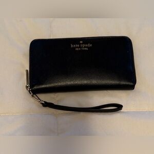 kate spade Black Leather Zip Wristlet Wallet
